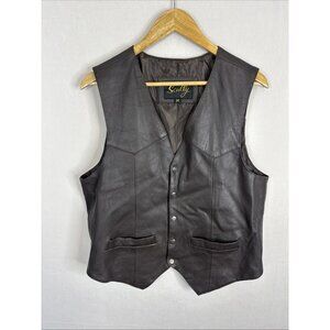 Scully Leather Vest Men’s M Western Cowboy Motorcycle Biker Brown Lined